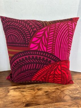 Marimekko Bold Pink, Red & Burgundy Patterned Accent Pillow Indoor Outdoor